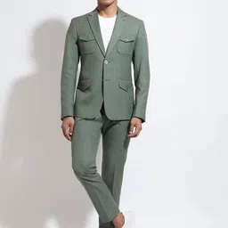 VIVEK KARUNAKARAN Notched Lapel Slim-Fit Single Breasted Satin Formal Blazer image 1