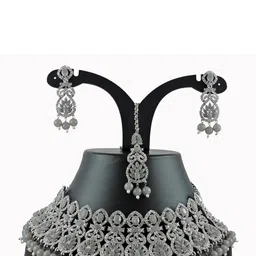 VATSALYA creation Rhodium-Plated Artificial Stone Studded Jewellery Set-picture-12