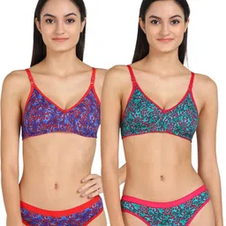 samvar Women Blue,Green Cotton Bra Panty Set for Lingerie Set Undergarments Pack of 2-picture-10