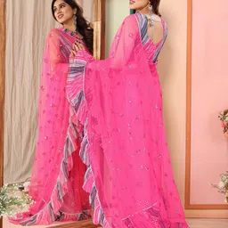 PHORIA STYLE Ethnic Motifs Embroidered Net Saree image 3