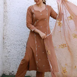 DIVASTRI Women Floral Embroidered Regular Kurta with Trousers & With Dupatta-picture-22