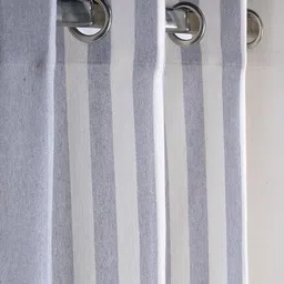 Saral Home Grey And White 2 Pieces Striped Black Out Cotton Window Curtains image 3