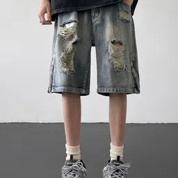 StyleCast x Revolte Men Mid-Rise Regular Fit Distressed Denim Shorts-picture-20