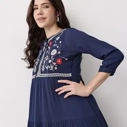 Mast & Harbour Floral Embroidered Keyhole Neck Crepe Fit & Flare Midi Dress-picture-24