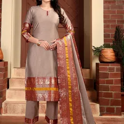 Vastukala Women Ethnic Motifs Woven Design Cotton Kurta with Trousers & Dupatta-picture-50