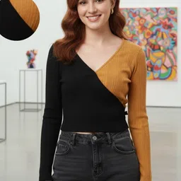CORSICA Women Colorblocked Casual Full Sleeve Crop Top-image-23