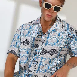 Campus Sutra Men Comfort Cuban Collar Floral Printed Oversized Casual Shirt-picture-13