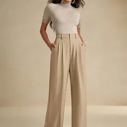 Kotty Women Straight Fit High-Rise Easy Wash Pleated Trousers-picture-25