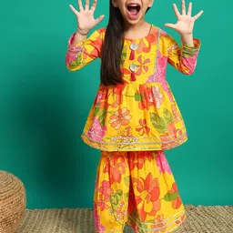 Readiprint Fashions Girls Floral Printed Pleated Gotta Patti Pure Cotton Kurti with Sharara-picture-16