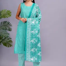 KALINI Women Bandhani Printed Regular Pure Cotton Kurta with Trousers & With Dupatta-picture-30