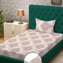 KLOTTHE Grey & White Printed 300 TC Single Fitted Bedsheet Set 2.25 m x 1.5 m-image-81