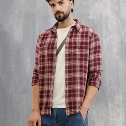 WROGN Slim Fit Other Checks Checked Cutaway Collar Pure Cotton Opaque Shirt-picture-13