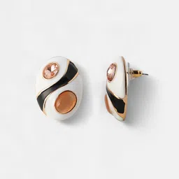 DressBerry Gold-Plated Artificial Stones Studded Oval Shaped Studs image 3