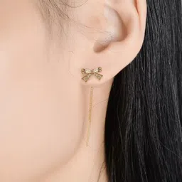 FIMBUL Women Gold-Plated Western Bow Design Crystal Dangler Drop Earrings-image-15