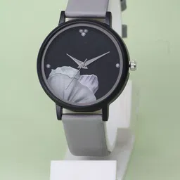 VIRAKTI Women Brass Printed Dial & Leather Straps Analogue Watch G-36-GREY BLACK-G-picture-20