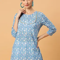 NEESH Floral Printed Thread Work Pure Cotton Thread Work Kurti-image-73