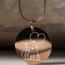 Mesmerize Rose Gold Plated Cut Cat Design Circle Shape Pendant With Chain-image-8