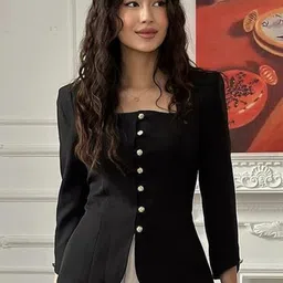 LULU & SKY Women Striped Organic Cotton Crop Tailored Jacket with Embroidered-picture-29