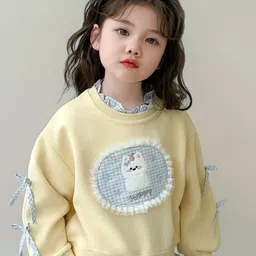 LULU & SKY Girls Graphic Self Design Round Neck Bow Accent Long Sleeves Sweatshirt-picture-20