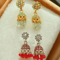 FEMMIBELLA Set Of 2 Floral Jhumkas Earrings-image-13