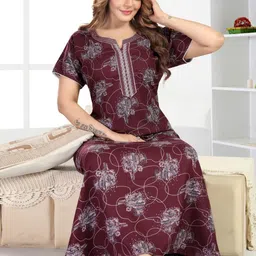 TRUNDZ Burgundy Cotton Blend Nightdress-image-97
