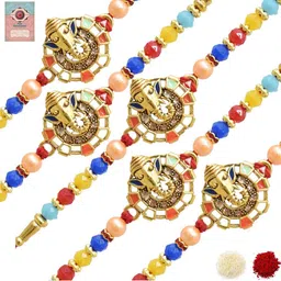 MEIRA JEWELLERY Set Of 5 Rakhi With Roli Chawal & Greetings Card Set-picture-39