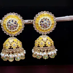 FASHION EMPIRE Brass-Plated Brass Kundan Jhumkas-image-56