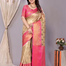 VILLAGIUS Floral Woven Design Zari Organza Designer Kanjeevaram Saree-picture-18