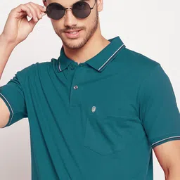 uniberry Men Solid Polo Neck Cotton Blend Dark Blue T-Shirt-picture-17