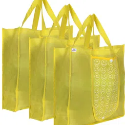Foldable Reusable Smiley Printed Shopping Bag Pack of 3 Grocery Bags-image-71
