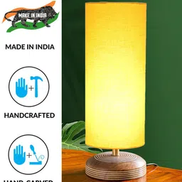 Devansh Yellow Cylinder Wooden Table Lamp image 3