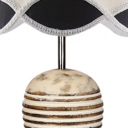 Devansh Off-White and Black Vintage shade with round wooden Brushed Table Lamps image 4