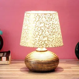 Brown Fabric Shade Table Lamp With Golden Base By Foziq-picture-16