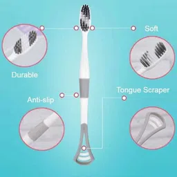 jannat impex Soft tooth brush | 2 in 1 soft bristle toothbrush with tongue cleaner (8 pics) Soft Toothbrush image 3