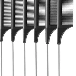 yuvami's Pack of 6 Tail Comb Steel Pin Rat Tail Carbon Fiber Heat Resistant Teasing Combs-picture-19