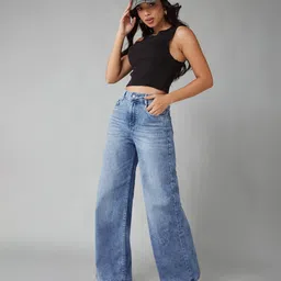 dolce crudo Women Relaxed Fit High Rise Blue Jeans-picture-29