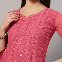 umoly Women Chikan Embroidery Georgette A-line Kurta image 4