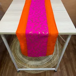 Pink Parrot Pink & Brown Ethnic Motifs Jacquard Silk Table Runner-picture-41