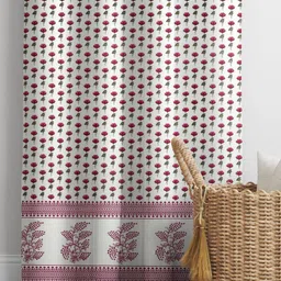 The Craft Monk White & Pink Set of 2 Floral Door Curtain image 3