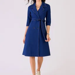 all about you Women Shirt Collar Denim Shirt Dress-image-61