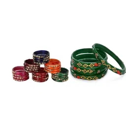 SOMIL Set Of 28 Multicoloured Embellished Handcrafted Glass Bangles-picture-24