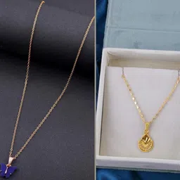 SZN Women Set of 2 Brass Gold-Plated Pendant Necklace-picture-27