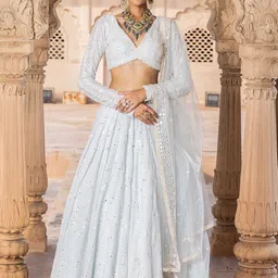 NEEL ART Embroidered Sequinned Semi-Stitched Lehenga & Unstitched Blouse With Dupatta-picture-34