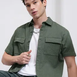HIGHLANDER Men Relaxed Fit Spread Collar Solid Cotton Casual Shirt-image-66