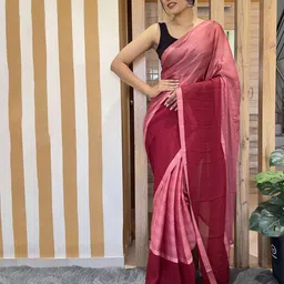 V3 FASHION STUDIO Striped Pure Chiffon Ready to Wear Jamdani Saree image 2