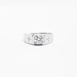 Clara Men 925 Sterling Silver Platinum-Plated Zirconia-Studded Adjustable Finger Ring image 3