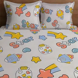 WEAVE AND DECOR Grey Conversational 300 TC Bedsheet with 2 Pillow Covers image 2