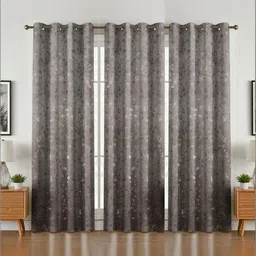 GEET CREATIONS Grey Set of 3 Floral Room Darkening Long Door Curtain-picture-27