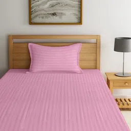 WEAVE AND DECOR Pink Striped 300 TC Single Bedsheet with 1 Pillow Covers image 3