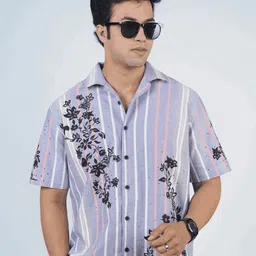 Eszett Men Vertical Striped Spread Collar Cotton Casual Shirt-picture-38